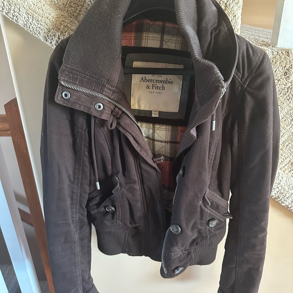 Abercrombie & Fitch Brown Utility Jacket with Plaid Lining